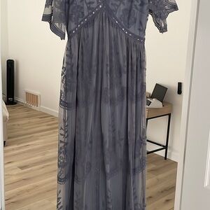 Pinkblush Blue Lace Mesh Overlay Maternity Dress